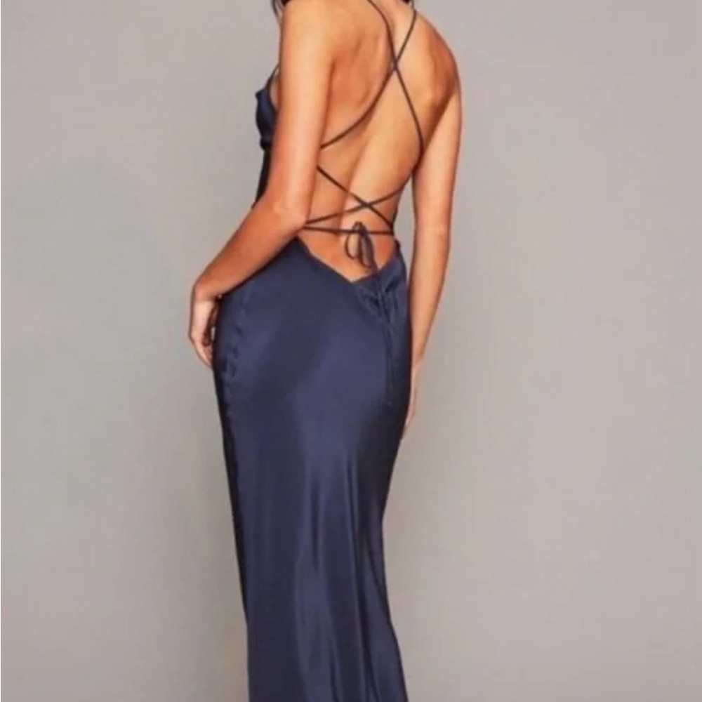 Elegant Navy Blue Backless Dress